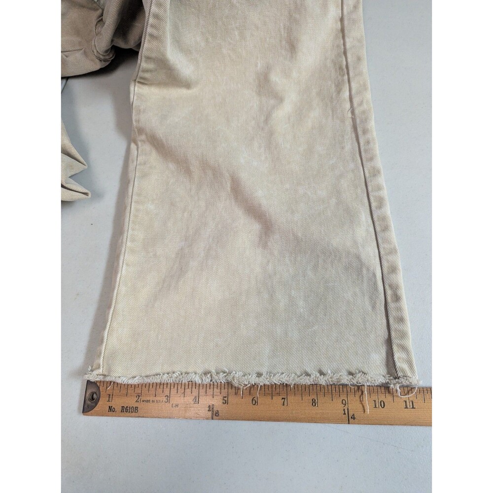 Easel Los Angeles Wide Leg Pants Medium Beige Button Fly High Rise Raw Hem Boho - Picture 6 of 16